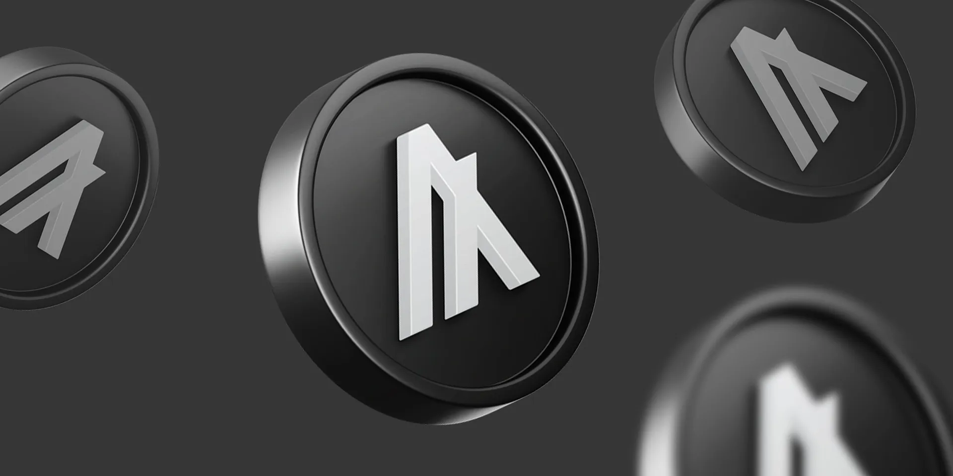 Dark 3D crypto coins with the Algorand logo