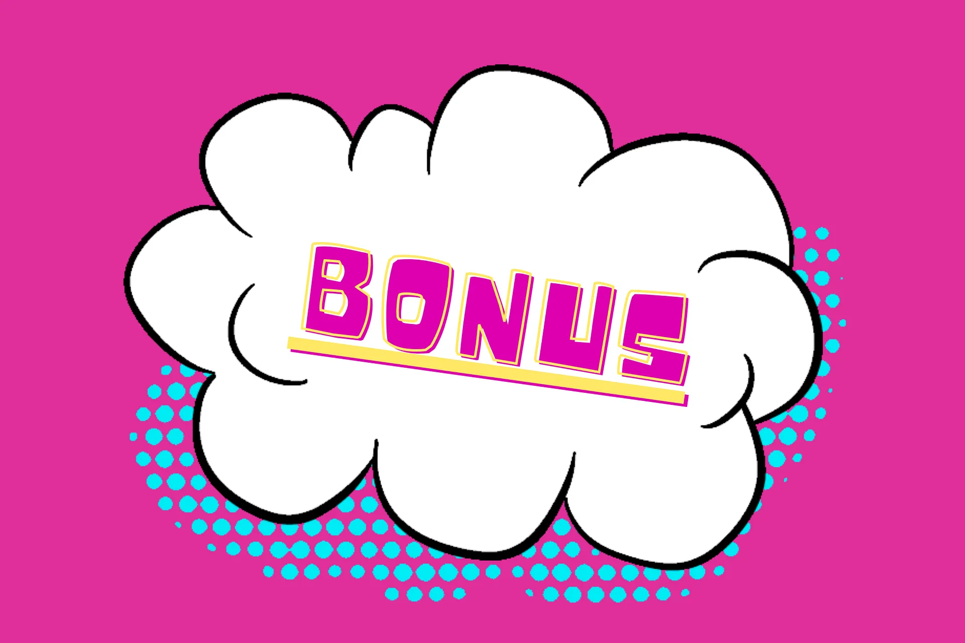 Comic-style bonus cloud on a pink background