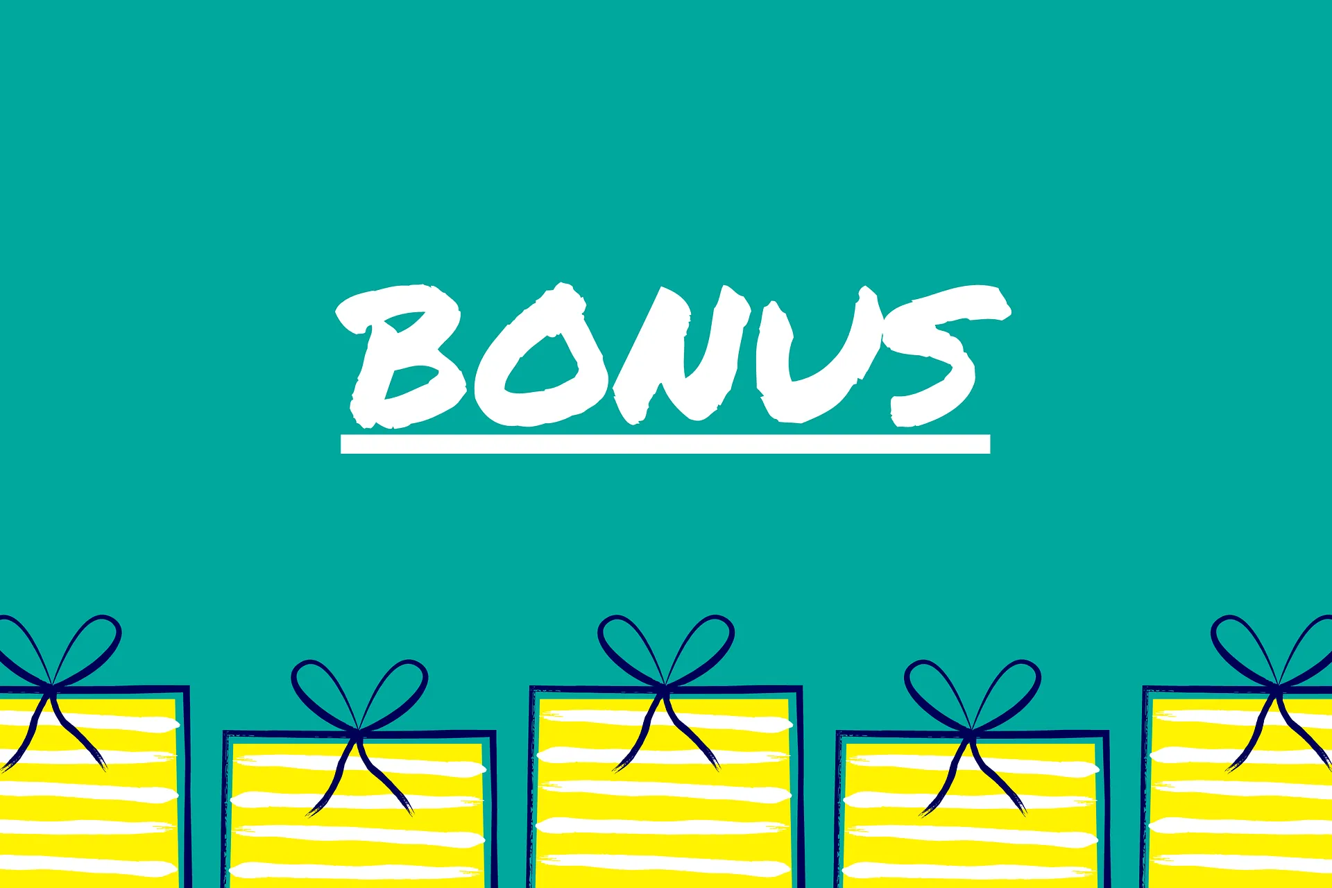 Bonus headline above a row of yellow gift boxes