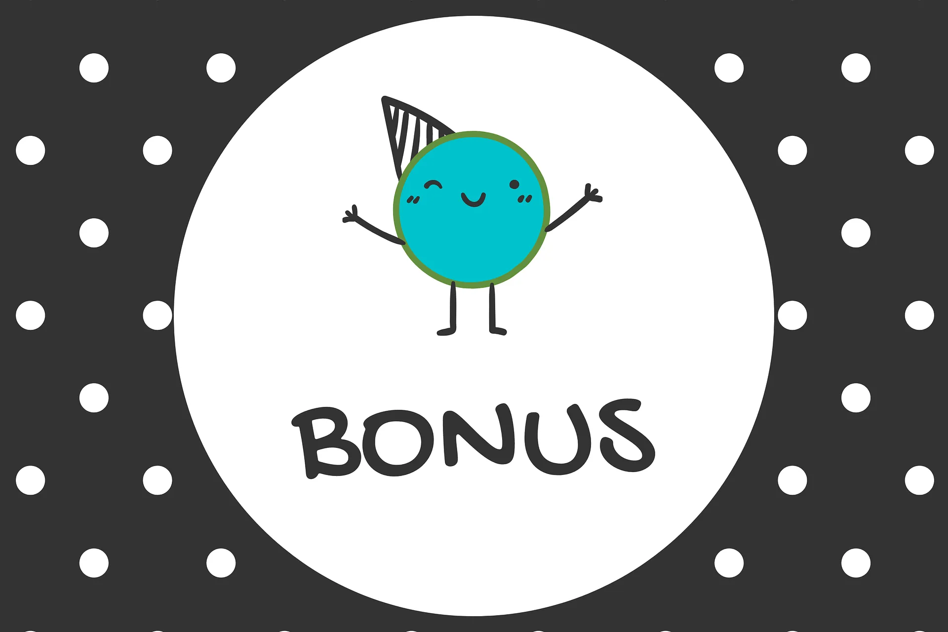 Smiling globe in a party hat with the word bonus