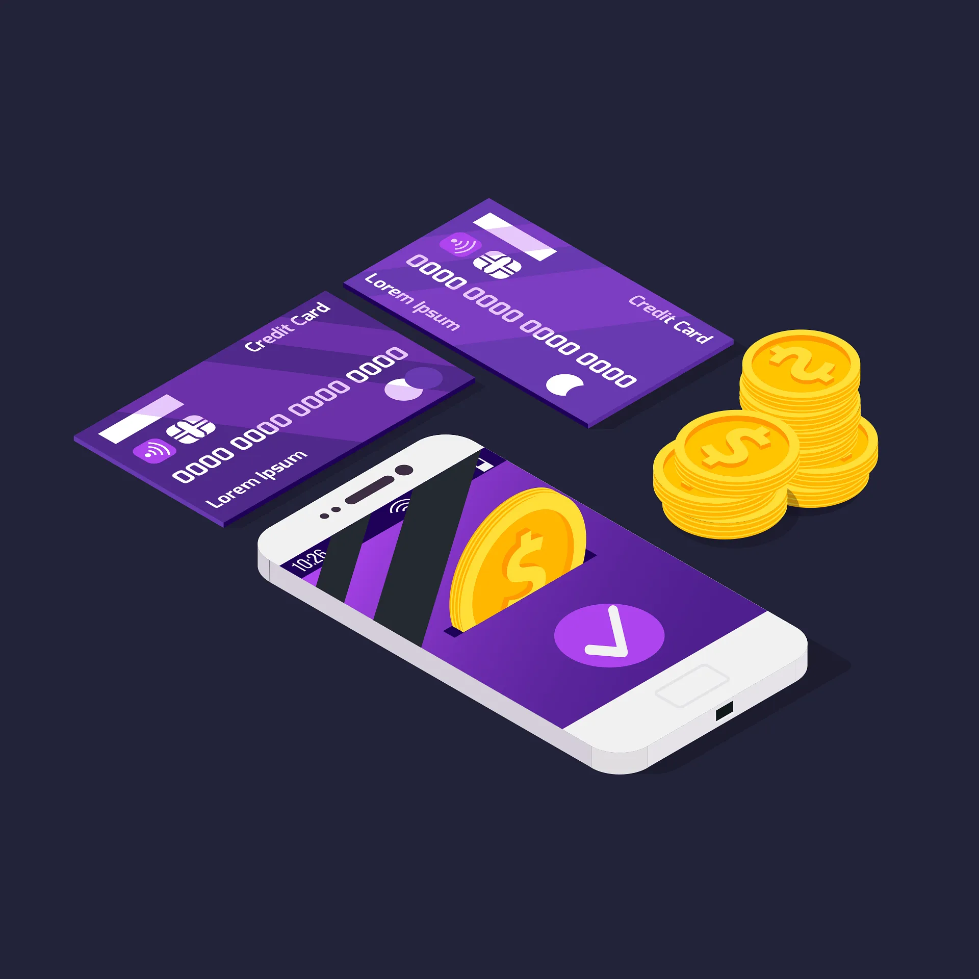 Crypto debit cards next to a smartphone payment screen