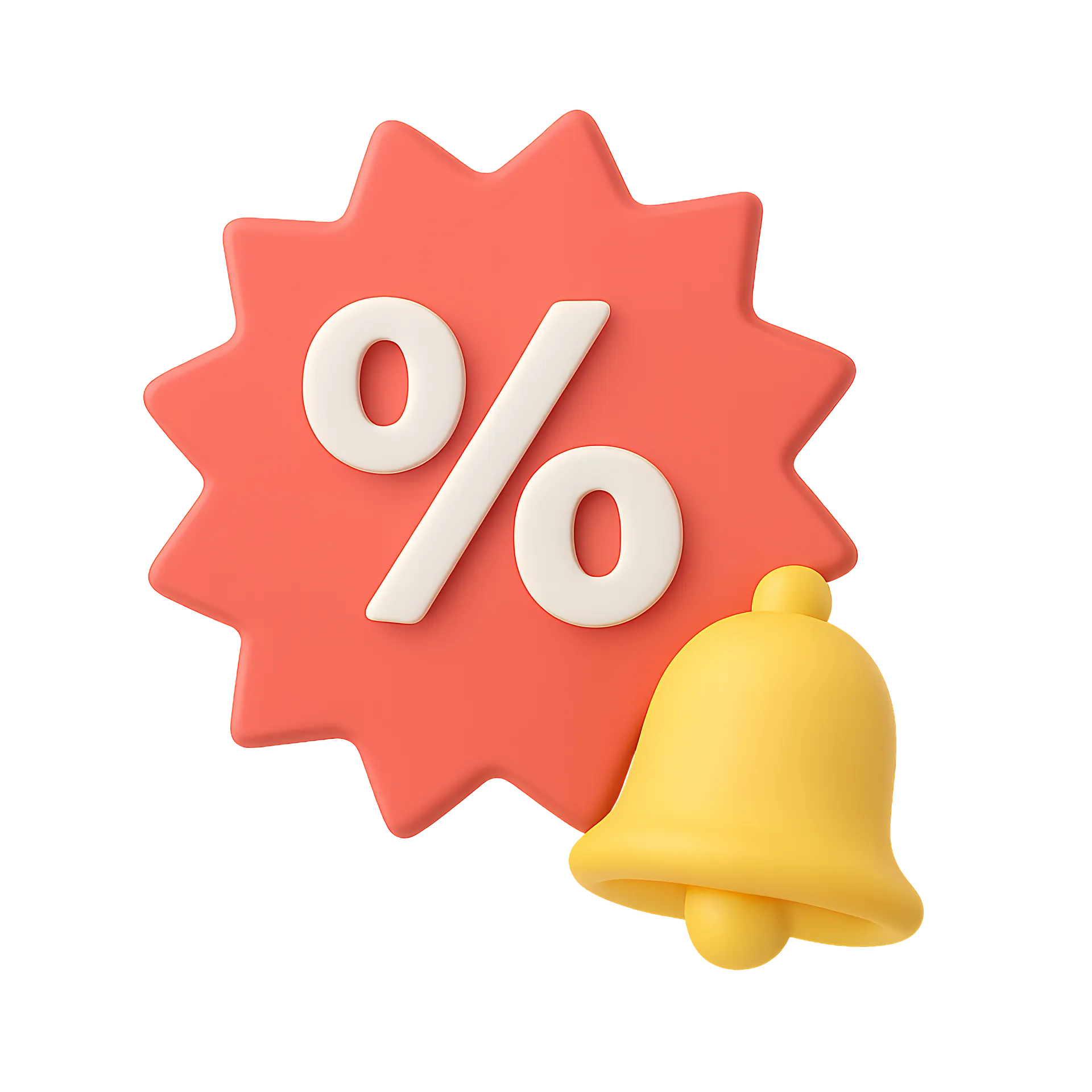 Red discount badge with a notification bell