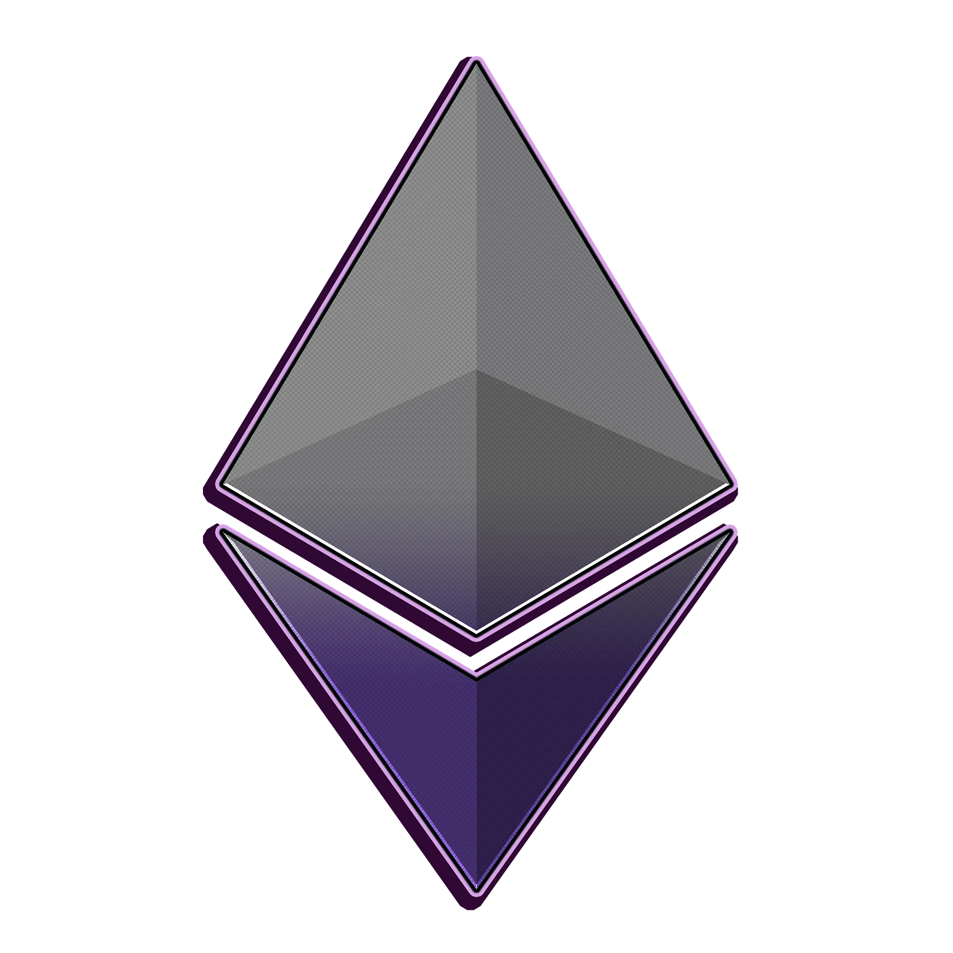 Purple Ethereum logo on a black background