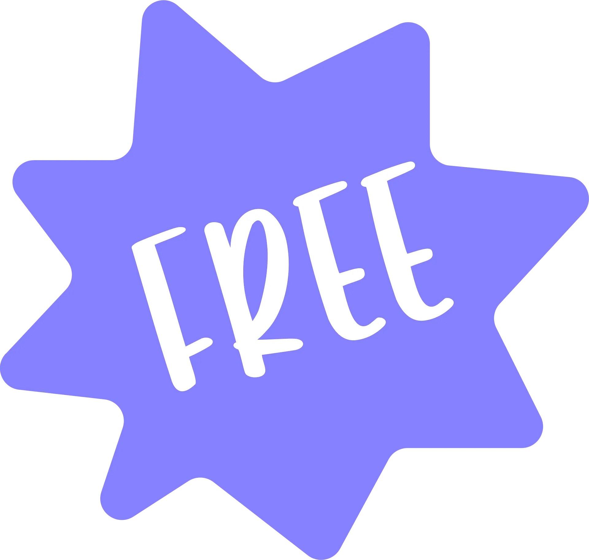 Purple starburst label reading Free