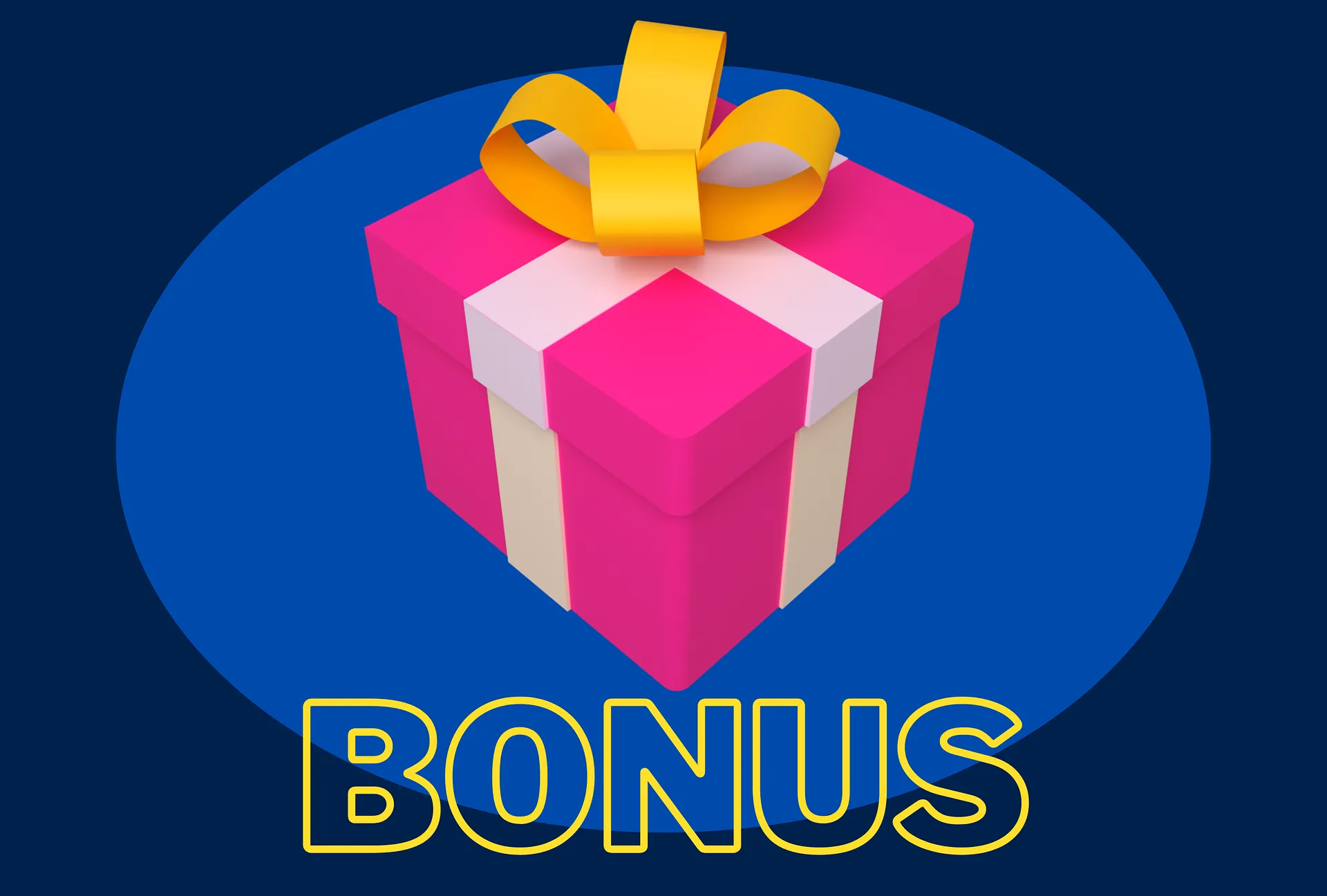 Pink gift box above the word bonus on a blue background
