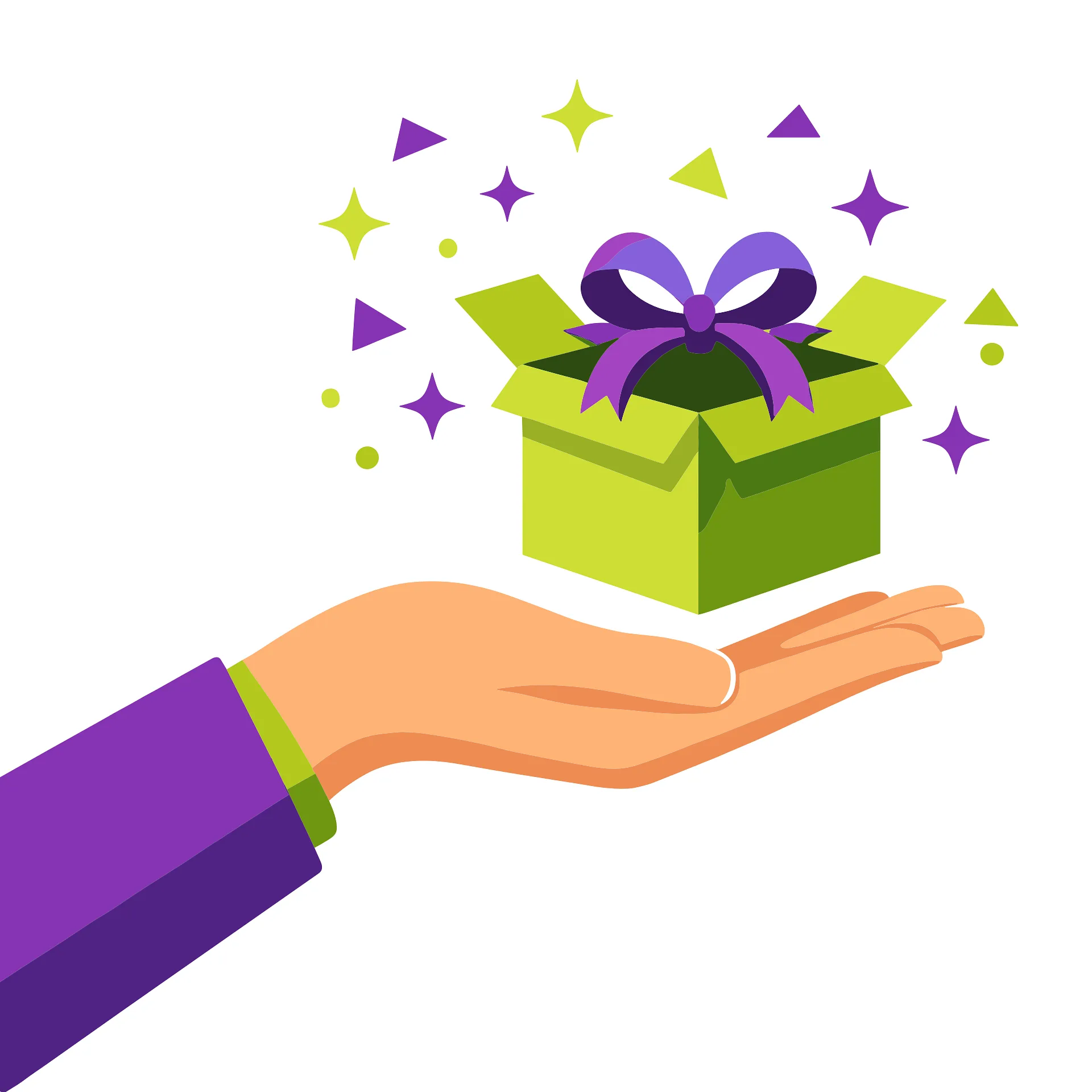 Hand offering an open gift box