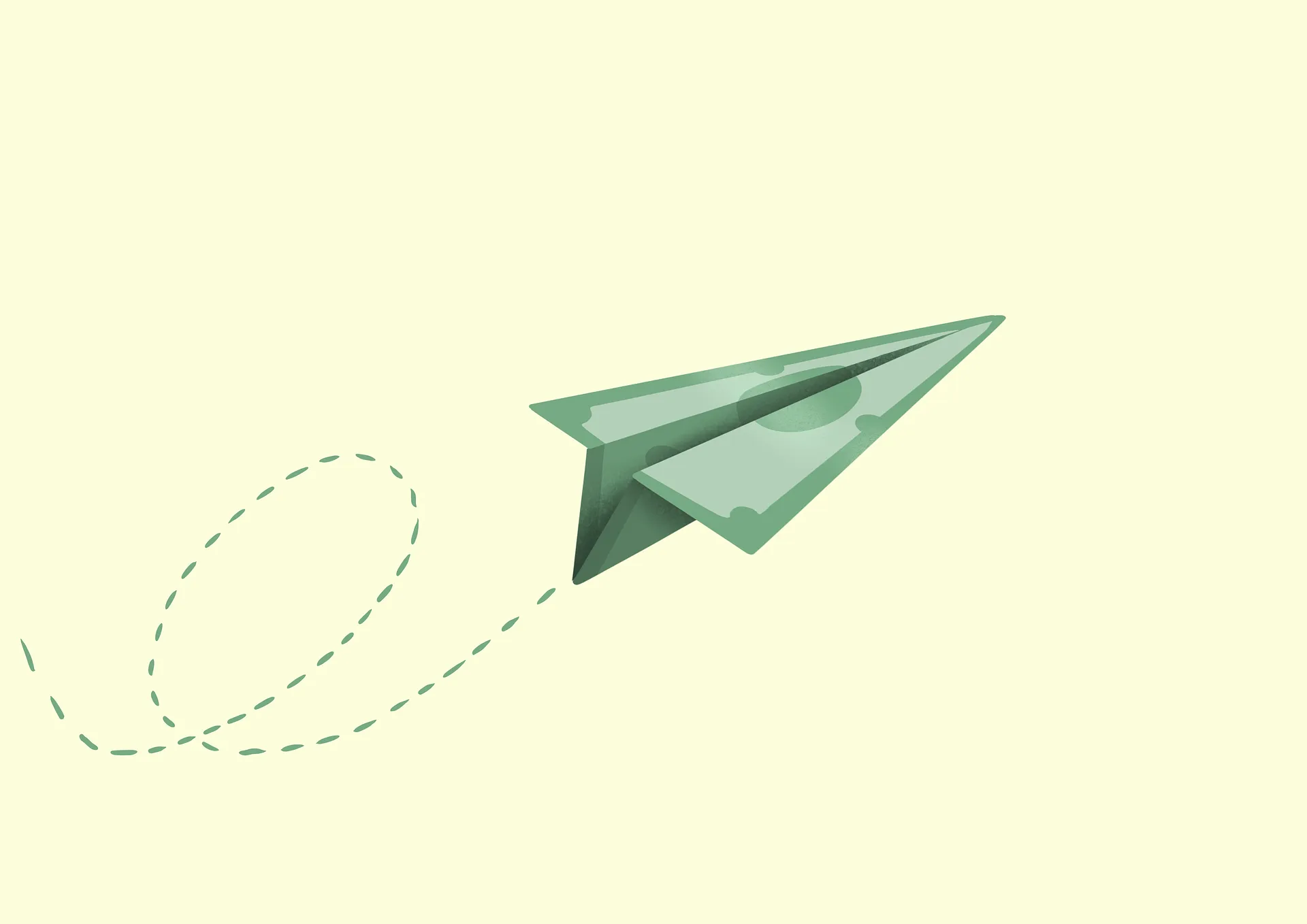 Paper plane folded from a banknote, a symbol of sending an invite