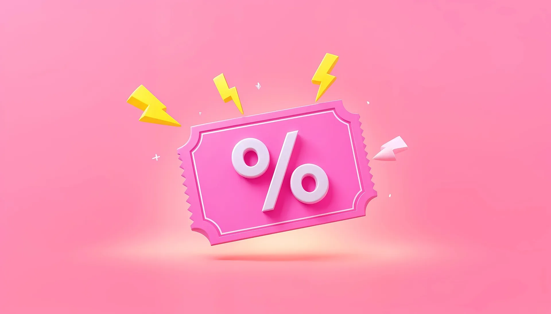 Pink discount coupon with a percent sign and lightning bolts