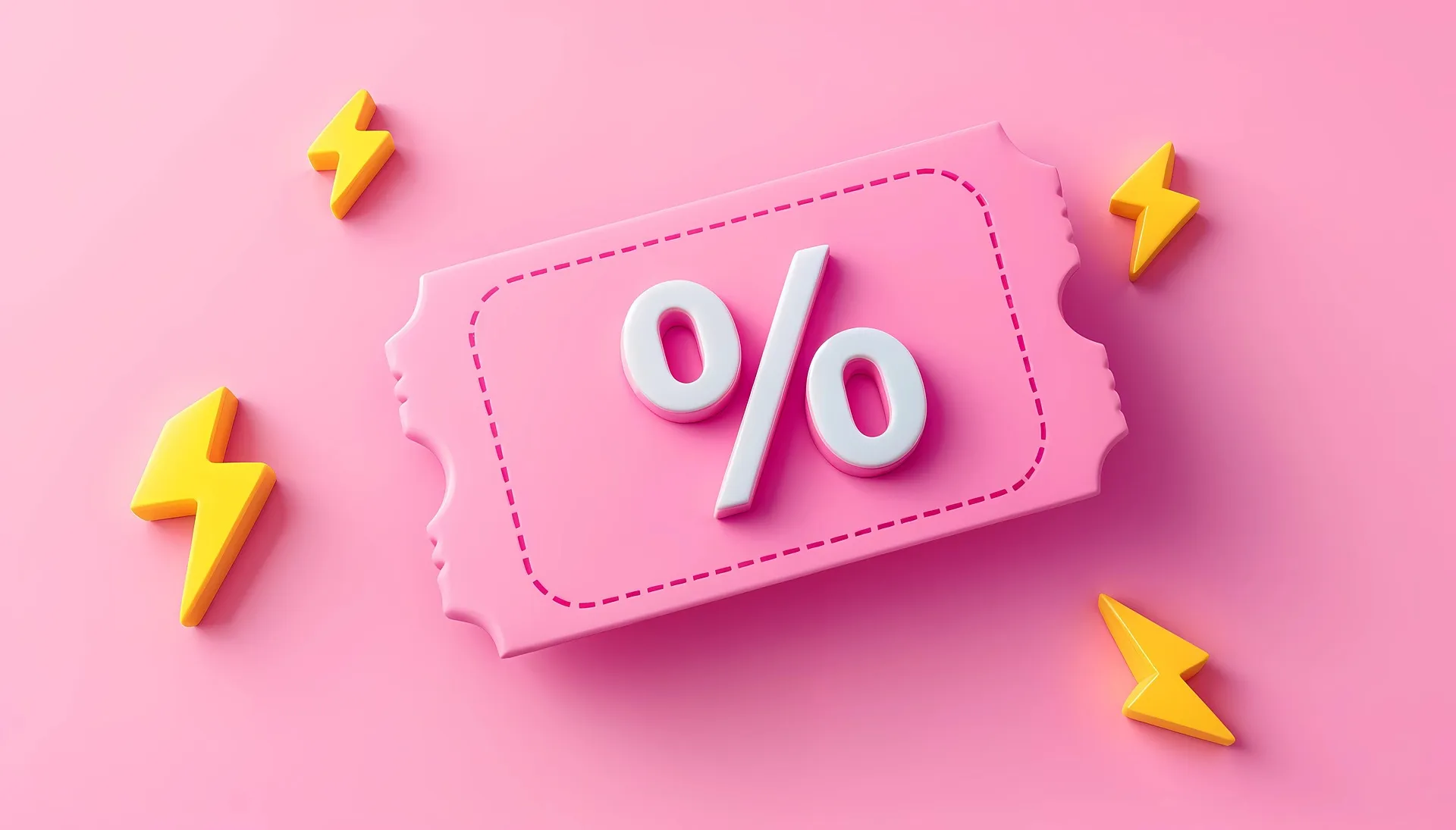 Pink percent ticket with yellow lightning bolts